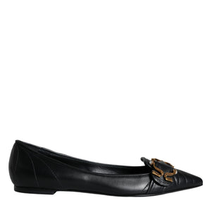 Dolce & Gabbana Black Devotion Leather Pointy Flats Shoes