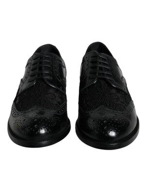 Dolce & Gabbana Black Leather Floral Lace Dress Formal Shoes