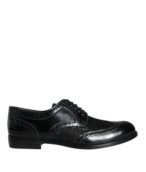 Dolce & Gabbana Black Leather Floral Lace Dress Formal Shoes