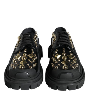 Dolce &amp; Gabbana Black Leather Trekking Derby Embellished Shoes