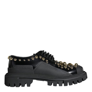 Dolce & Gabbana Black Leather Trekking Derby Embellished Shoes