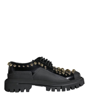 Dolce &amp; Gabbana Black Leather Trekking Derby Embellished Shoes