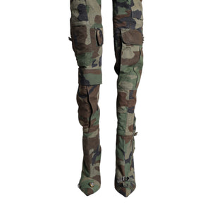 Dolce & Gabbana Multicolor Camouflage Knee High Heels Boots Shoes