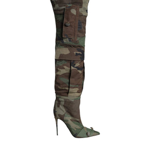 Dolce & Gabbana Multicolor Camouflage Knee High Heels Boots Shoes