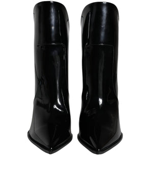 Dolce &amp; Gabbana Black Patent Leather Pointed Ankle Boots Shoes