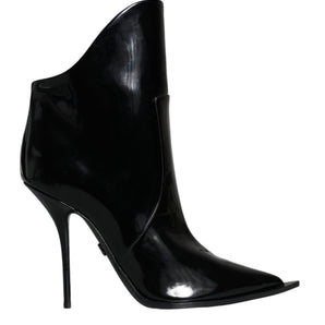 Dolce & Gabbana Black Patent Leather Pointed Ankle Boots Shoes