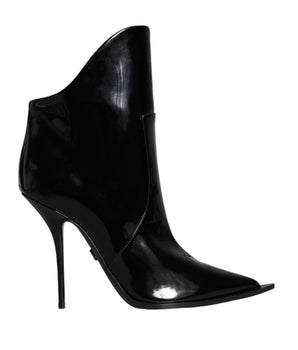 Dolce &amp; Gabbana Black Patent Leather Pointed Ankle Boots Shoes