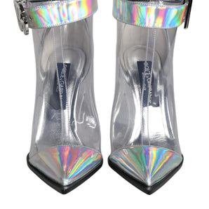 Dolce & Gabbana Silver Iridescent PVC Pointed Short Boots Shoes