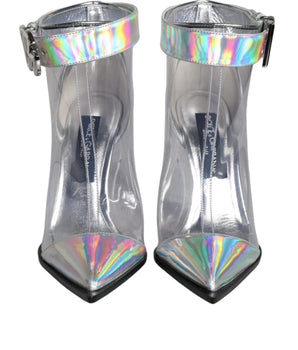 Dolce & Gabbana Silver Iridescent PVC Pointed Short Boots Shoes