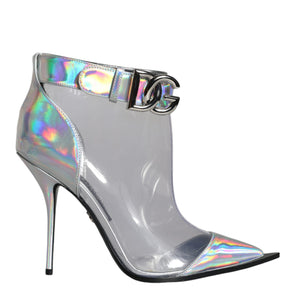 Dolce & Gabbana Silver Iridescent PVC Pointed Short Boots Shoes