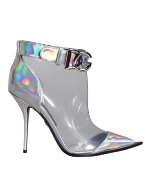 Dolce & Gabbana Silver Iridescent PVC Pointed Short Boots Shoes