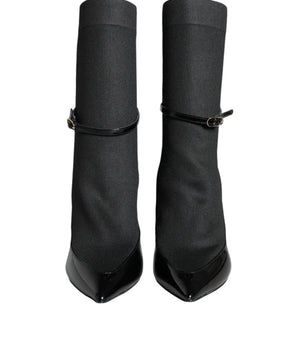 Dolce &amp; Gabbana Black Leather Stilettos Booties Socks Shoes