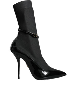 Dolce &amp; Gabbana Black Leather Stilettos Booties Socks Shoes