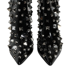 Dolce & Gabbana Black Leather Studs Crystal Ankle Boots Shoes