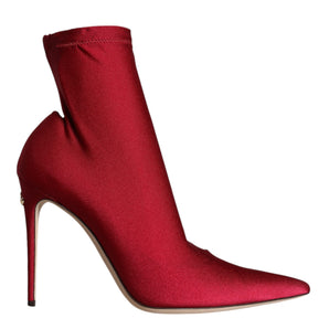 Dolce & Gabbana Cherry Red Stretch Stilettos Ankle Boot Shoes