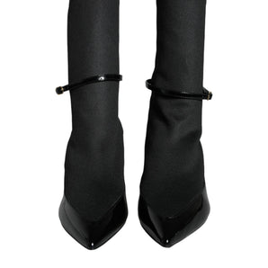 Dolce & Gabbana Black Leather Stilettos Booties Socks Shoes