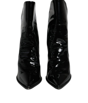 Dolce & Gabbana Black Patent Leather Pointed Ankle Boot Shoes