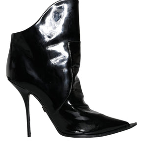 Dolce & Gabbana Black Patent Leather Pointed Ankle Boot Shoes