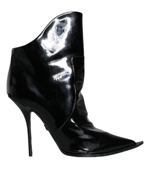 Dolce & Gabbana Black Patent Leather Pointed Ankle Boot Shoes