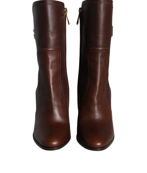 Dolce & Gabbana Brown Leather Heels Mid Calf Boots Shoes