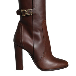 Dolce & Gabbana Brown Leather Heels Mid Calf Boots Shoes