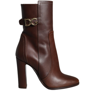 Dolce & Gabbana Brown Leather Heels Mid Calf Boots Shoes