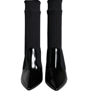 Dolce & Gabbana Black Stretch Stilettos Booties Socks Shoes