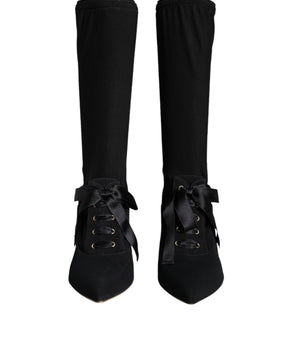 Dolce & Gabbana Black Stiletto Heels Mid Calf Boots Shoes
