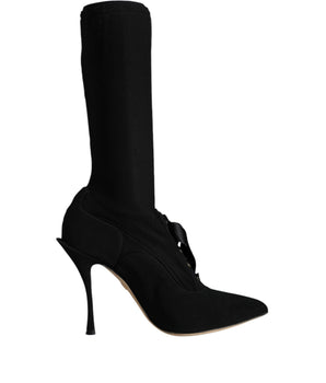 Dolce & Gabbana Black Stiletto Heels Mid Calf Boots Shoes