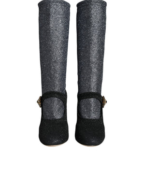 Dolce & Gabbana Black Crystal Mary Janes Booties Shoes