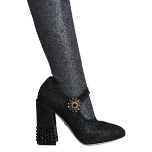 Dolce & Gabbana Black Crystal Mary Janes Booties Shoes