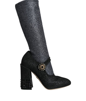 Dolce & Gabbana Black Crystal Mary Janes Booties Shoes