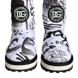 Dolce & Gabbana White Padded Logo Print Mid Calf Boots Shoes