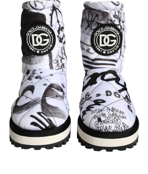 Dolce &amp; Gabbana White Padded Logo Print Mid Calf Boots Shoes