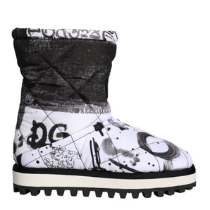 Dolce & Gabbana White Padded Logo Print Mid Calf Boots Shoes