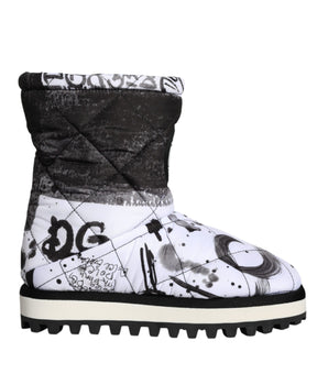 Dolce &amp; Gabbana White Padded Logo Print Mid Calf Boots Shoes