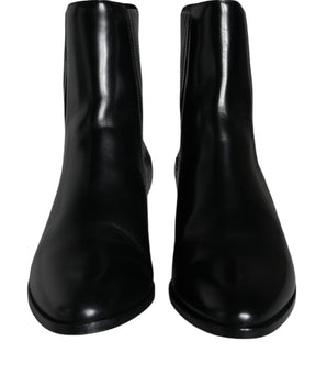 Dolce & Gabbana Black Leather Ankle Boots Booties Shoes