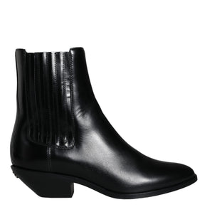 Dolce & Gabbana Black Leather Ankle Boots Booties Shoes