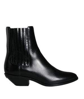 Dolce & Gabbana Black Leather Ankle Boots Booties Shoes