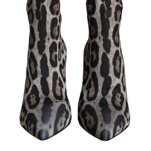 Dolce & Gabbana Gray Leopard Stretch Heels Ankle Boots Shoes