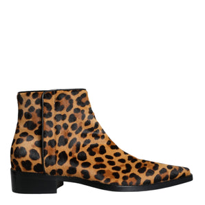 Dolce & Gabbana Brown Leopard Calf Fur Ankle Boots Shoes