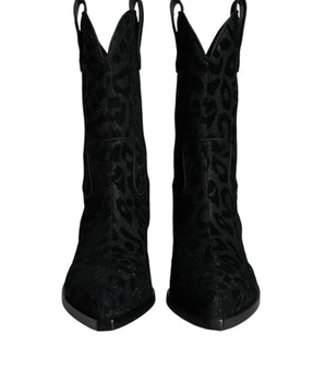 Dolce &amp; Gabbana Botas Vaqueras De Leopardo Gris Negro Zapatos