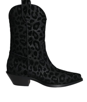 Dolce &amp; Gabbana Botas Vaqueras De Leopardo Gris Negro Zapatos