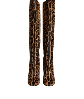 Dolce &amp; Gabbana Beige Black Leopard Knee High Boots Shoes