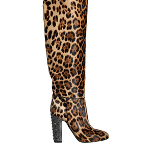 Dolce & Gabbana Beige Black Leopard Knee High Boots Shoes