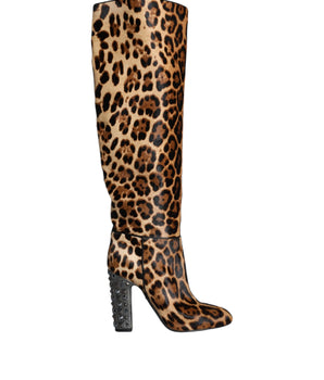 Dolce &amp; Gabbana Beige Black Leopard Knee High Boots Shoes