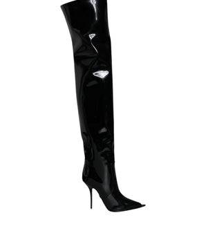 Dolce & Gabbana Black Patent Leather Knee High Boots Shoes