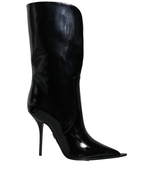 Dolce & Gabbana Black Patent Leather Mid Calf Boots Shoes