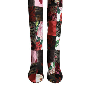 Dolce & Gabbana Multicolor Patchwork Print Heeled Boots Shoes