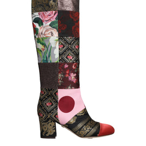 Dolce & Gabbana Multicolor Patchwork Print Heeled Boots Shoes